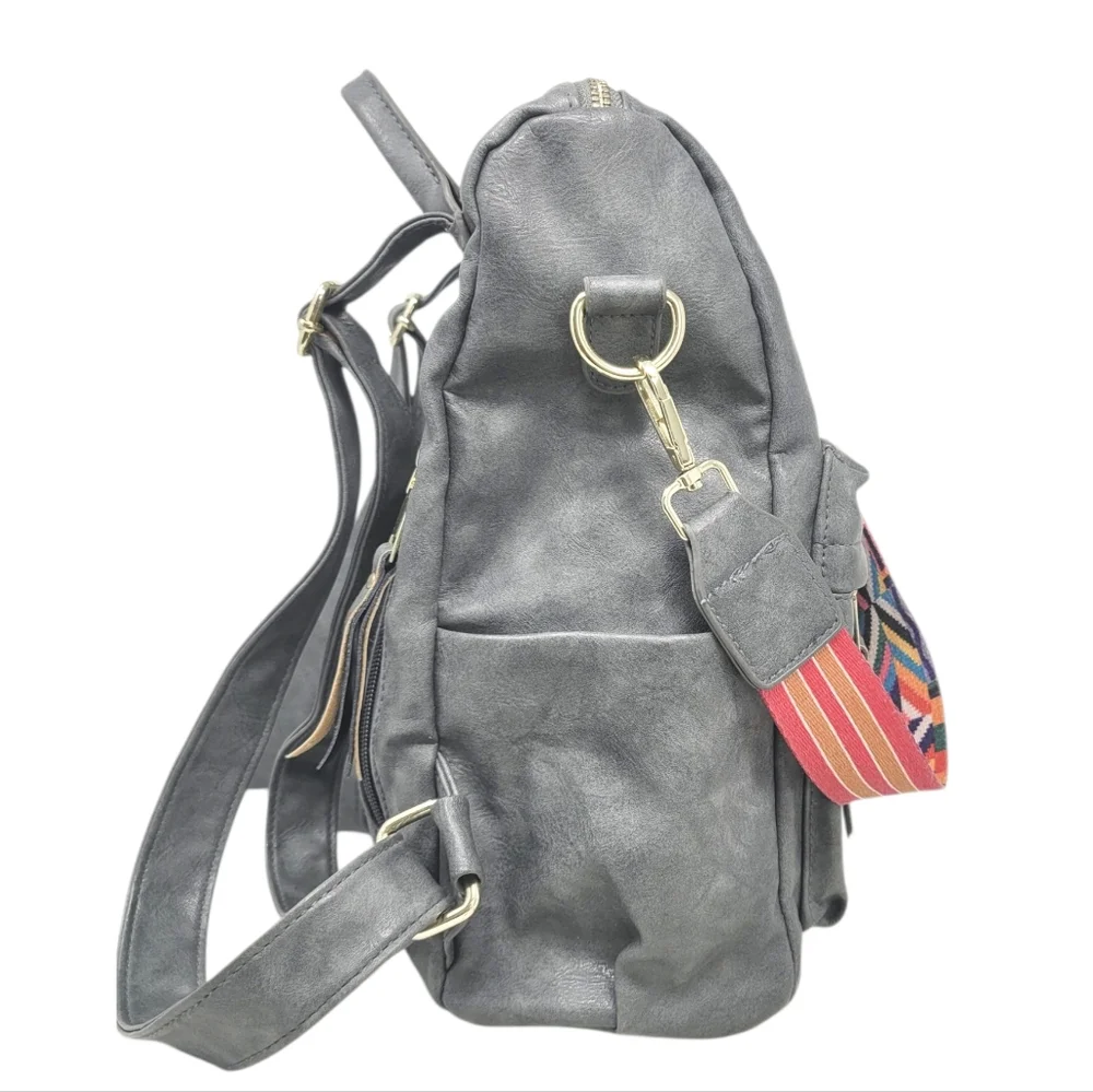 Grey Convertible Backpack Purse with reversible strap